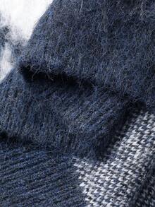 Livesso Autumn/Winter Collegiate Style Casual Business Loose Fit Geometric Pattern Thick Knit Cardigan For Women - Navy Blue - View 9