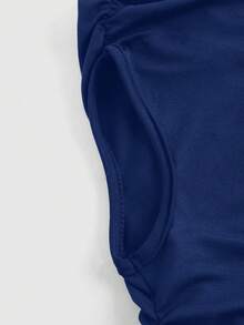 ROMWE Grunge Punk Y2K Shibuya Girl Midriff Cropped Ruched Asymmetric Shoulder Women T-Shirt - Blue - View 3