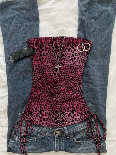 Attitoon Women's Fuchsia Leopard Print Bandeau Top Pink