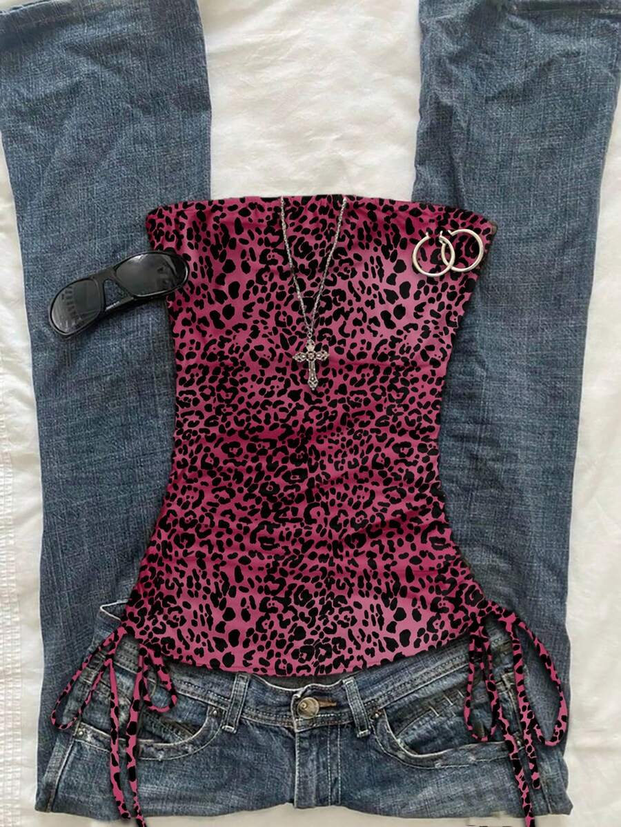 Attitoon Women's Fuchsia Leopard Print Bandeau Top Pink - Multicolor - View 1