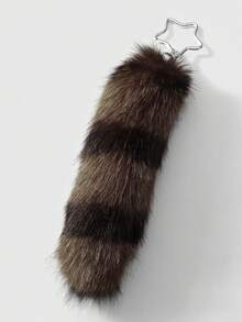 ROMWE Goth 1件装 时尚复古风 优雅可爱 仿毛皮棕色条纹逼真狐狸尾巴钥匙扣/钥匙圈，女士配饰，适合日常使用和送礼 - 棕色-2 - 查看 8