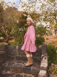 Red & White Plaid Long Sleeve Mini Dress, Suitable For Christmas Parties, Casual Outings, Vibrant And Youthful, Suitable For Spring And Autumn - Red and White - View 9