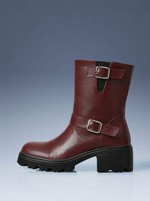 CUCCOO GRLICON 女士踝靴，Y2K风格，朋克风，机车风，酷女孩风，适合万圣节、圣诞节、派对等场合 - 酒紅色 - 查看 6