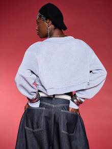 Normani Solid Open Front Crop Long Sleeve Jacket Fall Winter Cloth For Women - Grey - View 3