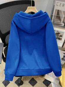 SHEIN Teen Boys' Casual Hooded Sweatshirt, Embossed English Text, Long Sleeve, Autumn, Winter, Sports, Baby Blue, Y2k, Graduation, Back-To-School, Versatile Sweatshirts - Royal Blue - View 2