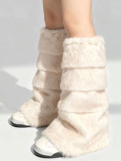 Kawaii 1 Paio di Calzini Riscaldatori per Gambe Carini a Forma di Cervo, Calzini Riscaldatori Oversize Morbidi e Pelosi in Stile Y2K, Aderenti e alla Moda, Adatti per Uso Quotidiano, Autunno/Inverno, Vacanze e Feste