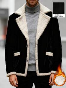 Manfinity Homme 男士休闲时尚街头拼接泰迪绒翻领长袖外套，秋冬款 - 黑色 - 查看 7