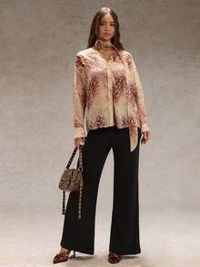 Glamine Blusa de manga larga suelta y delgada con decoración de flores 3D y estampado de leopardo para mujer, otoño - Multicolor - Ver 6