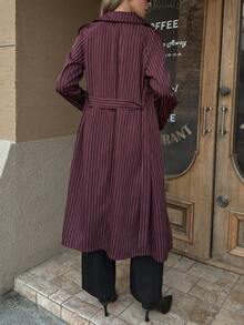 Elyressa Áo khoác gió tay dài màu đỏ rượu vang thanh lịch, hai hàng khuy, tay loe có thắt lưng, phong cách Pháp, thời trang đi làm, đa năng, mùa thu/đông - Nhiều màu - Xem 2