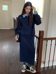 Dazy Kids Teen Girl Striped Print Long Sleeve Sweatshirt And Mini Skirt Set