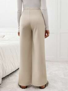 SHEIN Pantaloni larghi a gamba dritta di colore tinta unita per gravidanza - Albicocca - Visualizzare 2