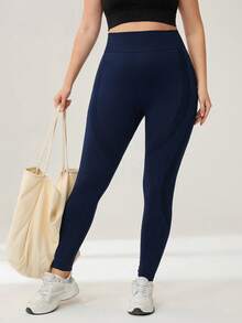 Auralis Athleisure Plus Size Women Seamless Butt-Lifting Sports Pants Blue Yoga Leggings, Blue Sweatpants, Blue Pants For Women, Fall /Winter Joggers For Women, Women's Sportswear For All Seasons - Navy Blue - View 5