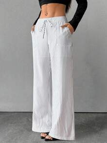 Chiquease Quần sọc đi làm thanh lịch dành cho nữ - trắng - Xem 3
