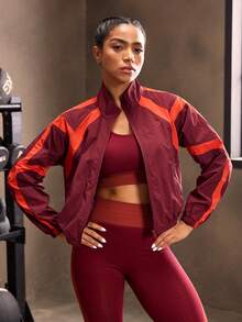 Powerista Women's Contrast Color Raglan Sleeve Casual Thermal Lined Sports Jacket - Purple - View 1