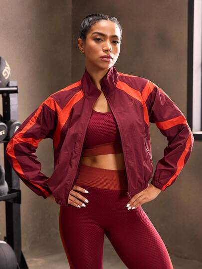 Powerista Women's Contrast Color Raglan Sleeve Casual Thermal Lined Sports Jacket