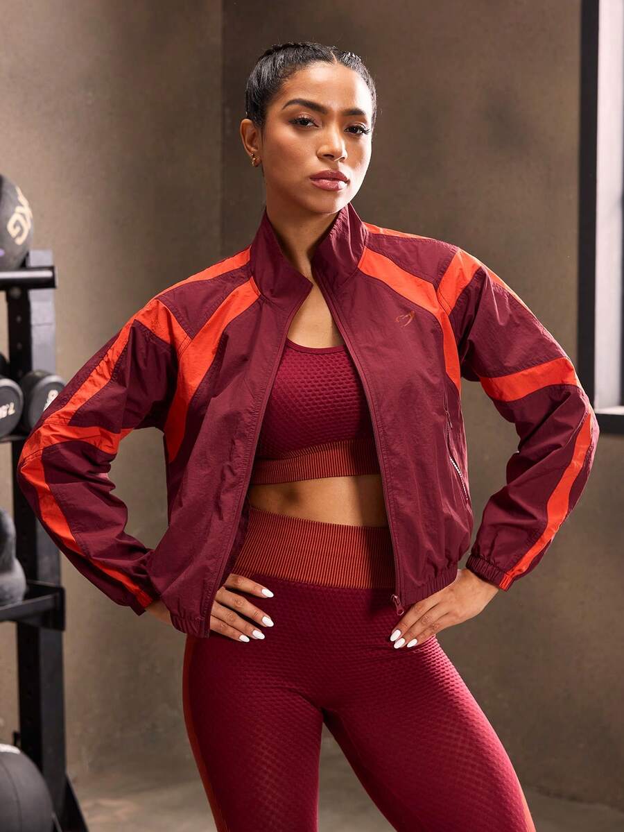 Powerista Women's Contrast Color Raglan Sleeve Casual Thermal Lined Sports Jacket - Purple - View 1