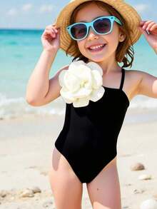 Emery Rose Kids Emery Rose Kids 年轻女孩修身休闲简约舒适连体泳衣，撞色 3D 花卉装饰，热带海滩碎花印花蝴蝶结装饰连体泳衣，适合夏季海滩度假、妈妈和女儿及姐妹同款风格搭配、家庭度假、假期