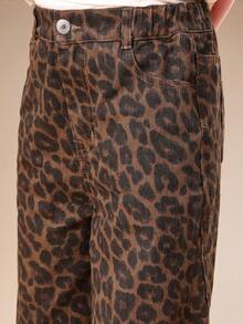 SUMWON Wide Leg Leopard Print Jeans For Girls High Rise Palazzo Style Casual Pants - Khaki - View 6