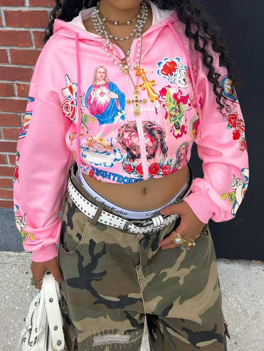 Rovax Regular Loose Fit Hooded Long Sleeve Cardigan - Pink - View 1