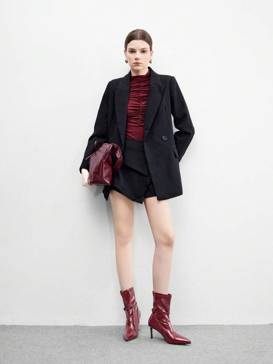CUCCOO BIZCHIC Minimalist Metal Buckle Stiletto Heel Ankle Boots, Elegant Patchwork High Heel Booties