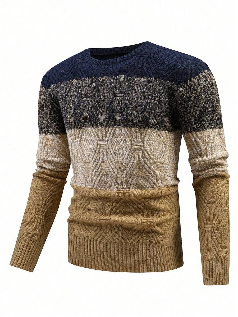 Manfinity Homme Suéter informal de hombre de talla grande con bloques de color y parches, otoño/invierno - Multicolor - Ver 1