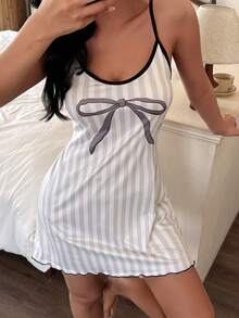 Dream Adore 粉色和白色条纹蝴蝶结印花女式吊带睡袍 - 彩色 - 查看 3