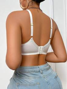 1 件女士花卉提花镂空设计时尚钢圈文胸 - 白色 - 查看 4