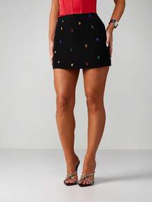 MISSGUIDED Chân váy mini đính đá lấp lánh nhiều màu sắc cho buổi tiệc tối, đi chơi câu lạc bộ - màu đen - Xem 4