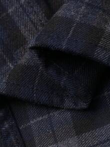 DAZY Teen Girl Casual Everyday Workwear Loose Fit Dropped Shoulder Plaid Print Long Sleeve Shirt, Spring/Autumn - Navy Blue - View 7