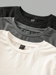 SHEIN EZwear 3 件套女士休闲紧身圆领长袖 T 恤套装，适合秋冬季 - 彩色 - 查看 4