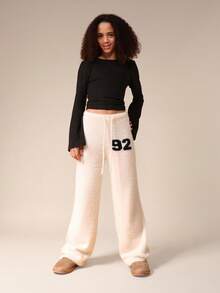 SUMWON Cozy Fleece Sweatpants With Logo Print For Casual Winter Comfort And Warmth