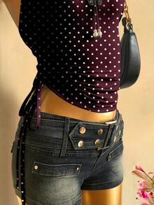 SHEIN EZwear Women's Casual Drawstring Tie-Front Cropped Tube Top - Burgundy - View 6