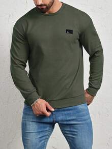 Manfinity Homme 男士宽松字母拼接圆领卫衣，秋季长袖上衣 - 軍綠色 - 查看 8