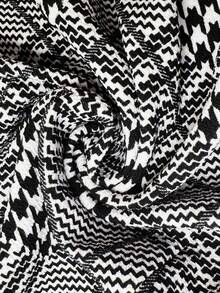 SHEIN Clasi 女士优雅百搭格纹西装外套，适合通勤和办公穿着，法式风格，松紧腰带经典黑白格纹修身西装外套，适合通勤 - 黑與白 - 查看 8