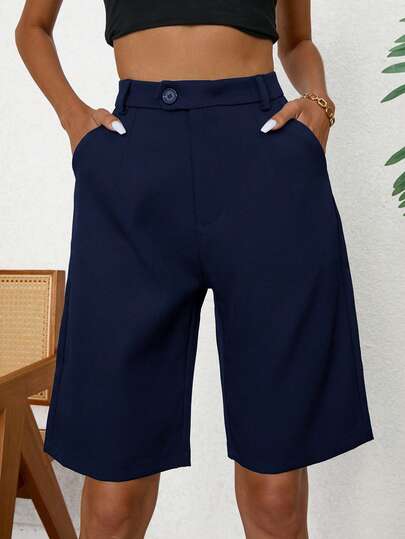 Aveloria Modichic Slant Pocket High Waist Casual Bermuda Shorts 