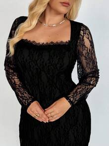 Auralis New Plus-Size Ladies' And Party, Date And Evening Dress, Sexy S-Shaped Lace Long-Sleeved, Cup, Fishbone, Square Neck Tight, Bodycon Black Extra-Long Dress, Sexy And Elegant Ladies' Dress,Wedding Guest Dress Women Dresses For Women Elegant Elegant Dresses For Women Birthday Dress Dresses For Women Dresses For Women Party Lace Dress Dresses Spring - Black - View 7