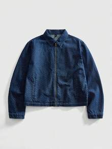 ROMWE MEN Men's Solid Color Zipper Pocket Casual Versatile Denim Jacket - Blue - View 2