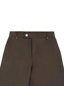 Calvornis Men's Suit Pants, Commuter Casual Versatile Straight-Leg Suit Pants, Waist Rivet Design - Coffee Brown - View 5