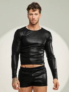 FeverCity Men's Crew Neck Long Sleeve Casual Fitted Short T-Shirt