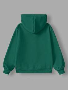 SHEIN EZwear 女士橄榄绿半拉链高领休闲宽松抓绒抽绳加厚卫衣，适合秋冬季穿着 - 墨綠色 - 查看 2