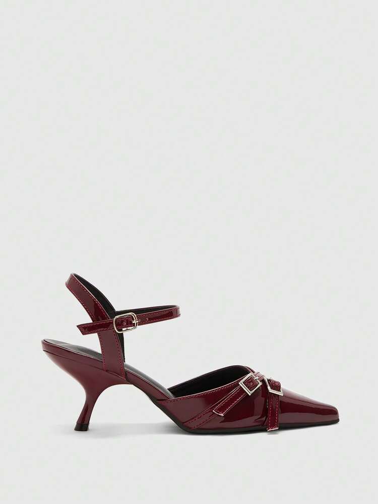 CUCCOO BIZCHIC Women's Pointed Toe Wine Glass Heel Ankle Strap Sexy Minimalist Comfortable Commute Office Versatile High Heel Pumps