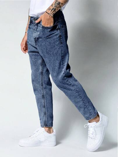 Street Life Jeans en denim décontractés de couleur unie pour hommes