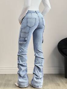 SHEIN Tall Tall Waist Flare Leg Washed Denim Jeans - Light Wash - View 2