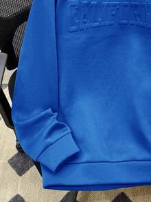 SHEIN Teen Boys' Casual Hooded Sweatshirt, Embossed English Text, Long Sleeve, Autumn, Winter, Sports, Baby Blue, Y2k, Graduation, Back-To-School, Versatile Sweatshirts - Royal Blue - View 11