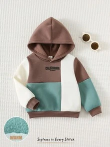 Cozy Pixies Baby Boy Letter Pattern Contrast Color Patchwork Soft Knit Sweatshirt - Brown - View 3