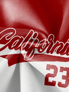 Manfinity Campus Court Áo nỉ California số 23 màu đỏ và trắng phối tương phản, kiểu dáng retro Mỹ, áo nỉ chui đầu thoải mái dành cho thanh thiếu niên, thiết kế unisex cho cặp đôi với họa tiết đồ họa Mỹ màu đỏ số 23. - Nhiều màu - Xem 3