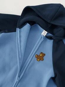 SHEIN Neugeborenes Baby Unisex süßes Bären Muster gestrickter verdickter Kapuzen-Romper, Herbst/Winter