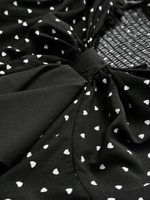 Sunspun 大码可爱心形和波尔卡圆点印花黑色连衣裙 - 黑色 - 查看 7