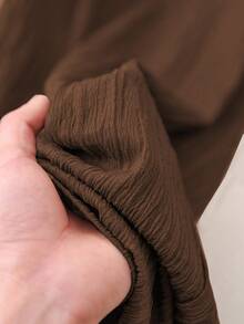 Rusticease 女士纯色盖袖休闲衬衫，适合夏季 - 棕色 - 查看 7