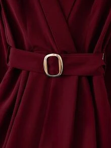 GlowEve Women's Elegant Wrap-Around Long Sleeve Jumpsuit With Waist Cinching - Burgundy - View 4